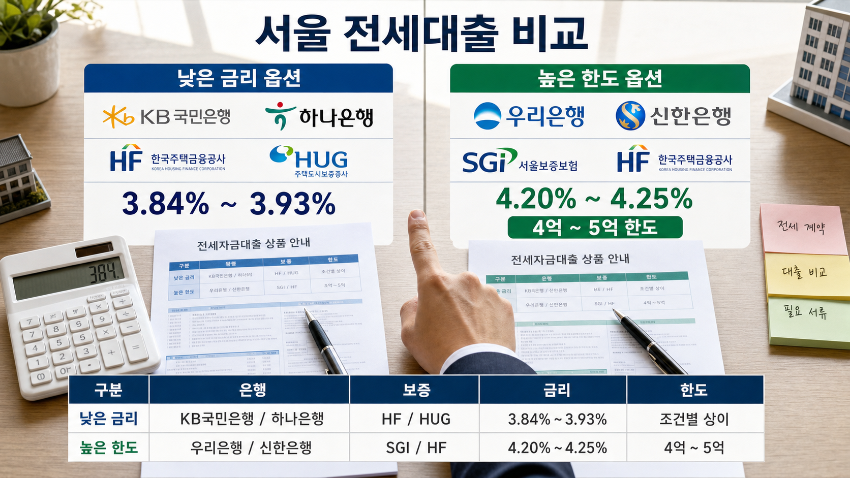 서울 전세 대출 종류별 금리와 한도 비교